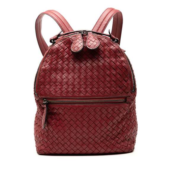 BOTTEGA VENETA Red Leather Intrecciato Backpack